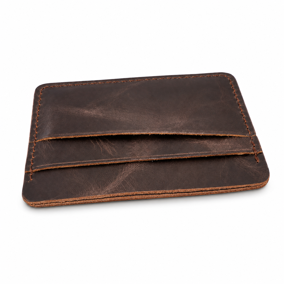 Full-Grain Leather Card Holder for Men | Slim Brown Wallet