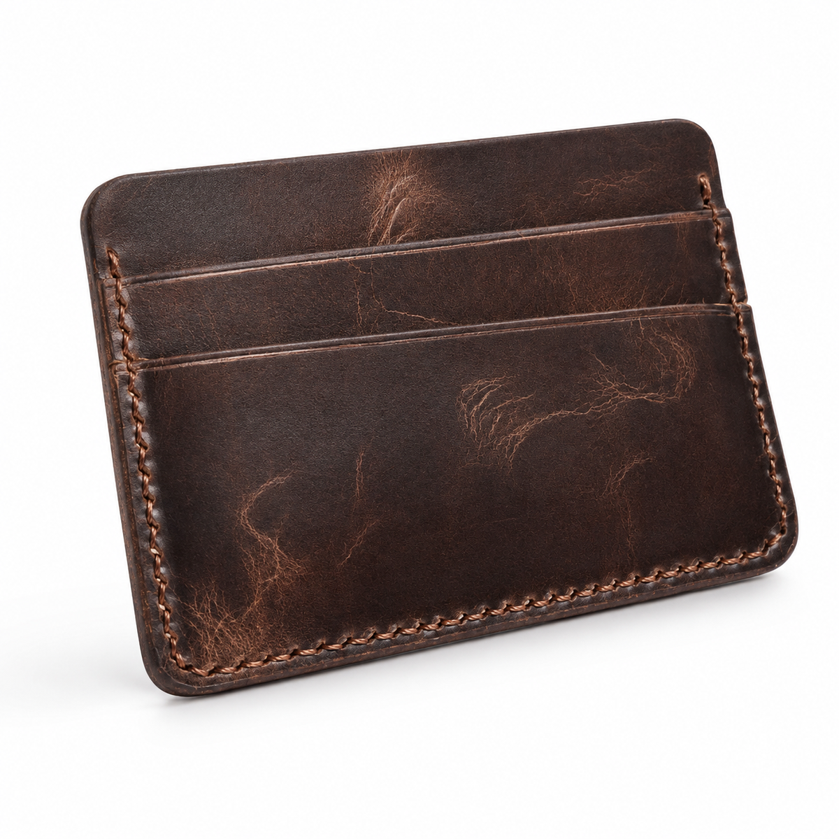 Full-Grain Leather Card Holder for Men | Slim Brown Wallet