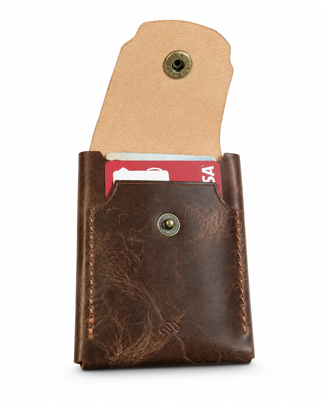 Full-Grain Leather Card Holder Wallet for Men | Brown Snap Wallet
