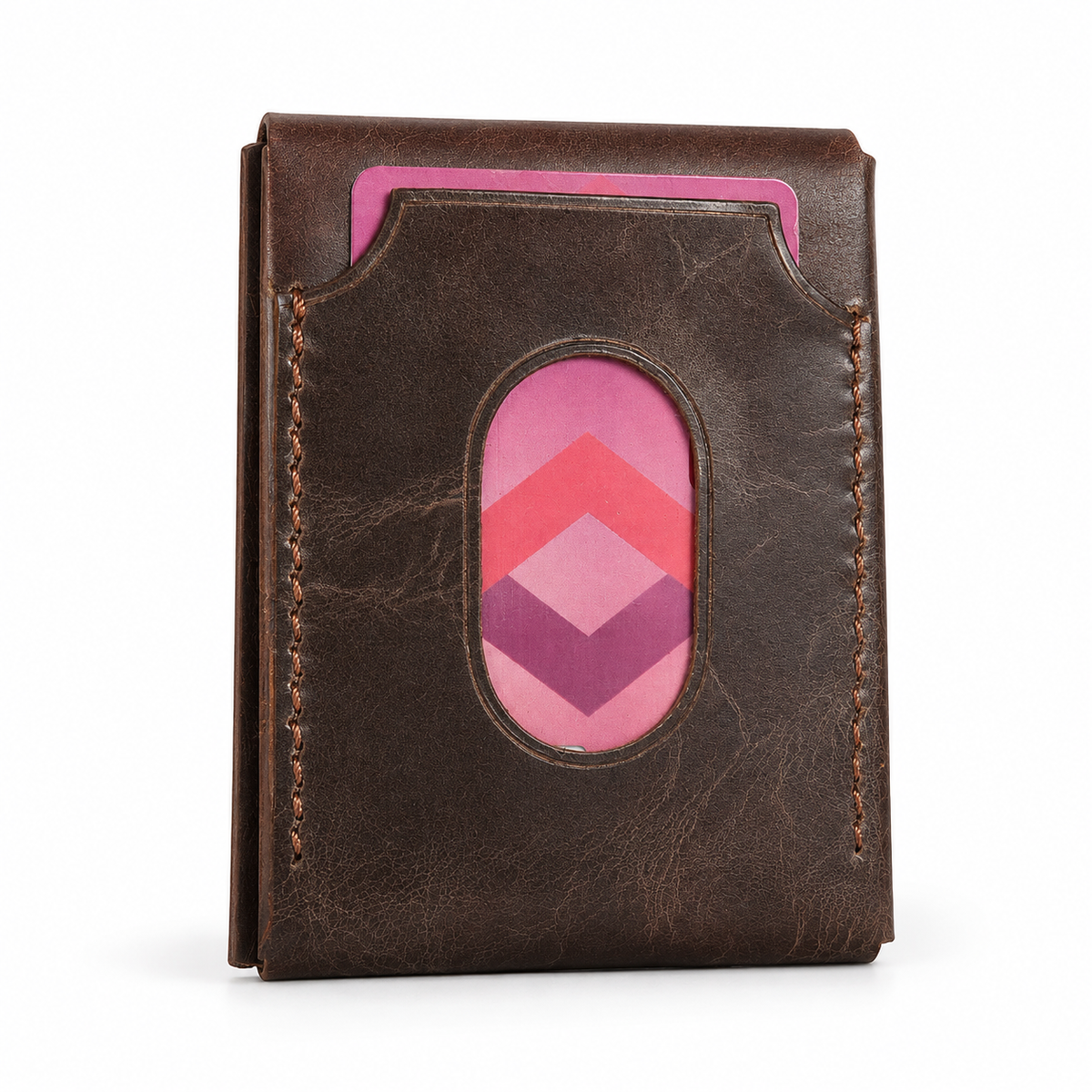Full-Grain Leather Card Holder Wallet for Men | Brown Snap Wallet