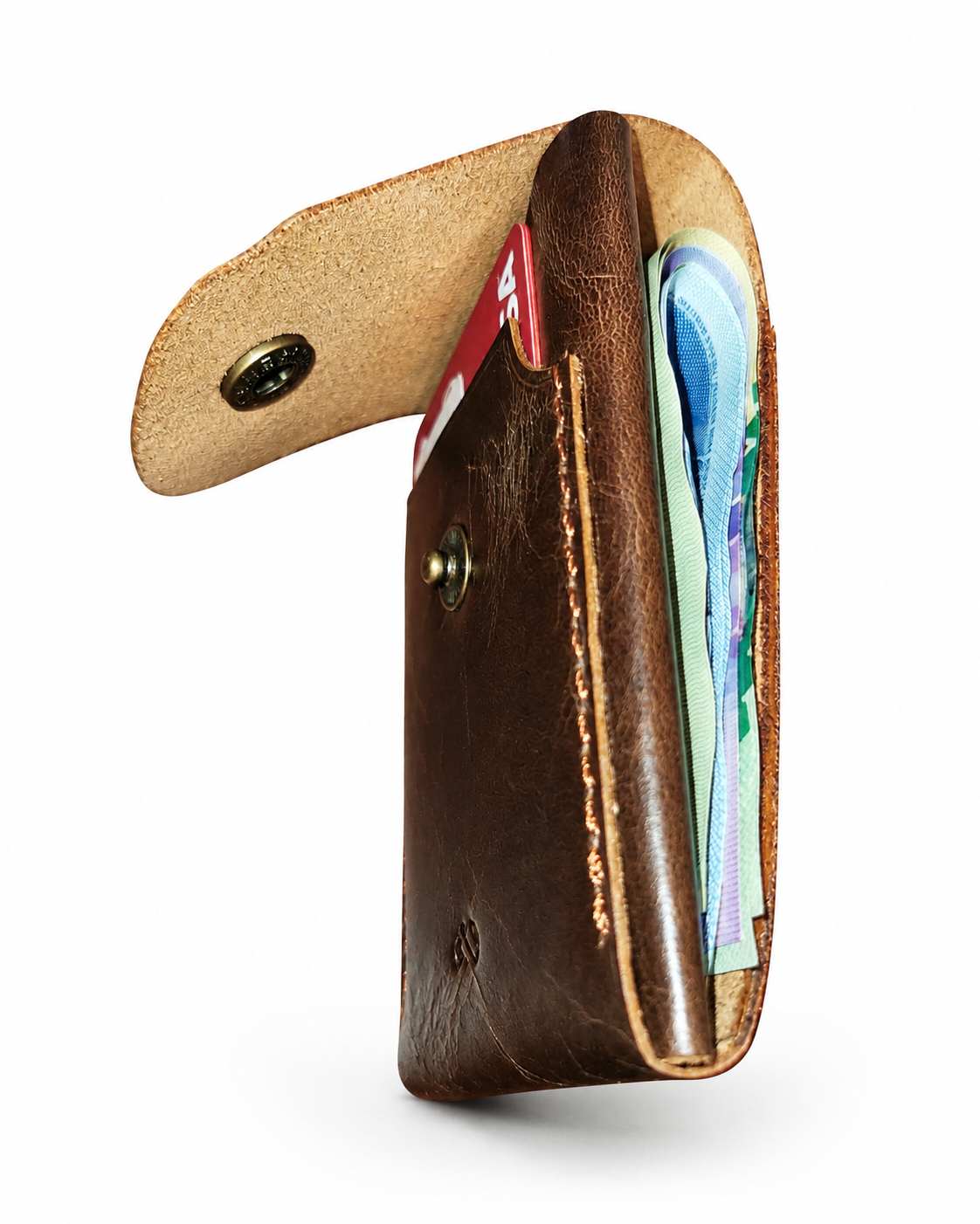Full-Grain Leather Card Holder Wallet for Men | Brown Snap Wallet