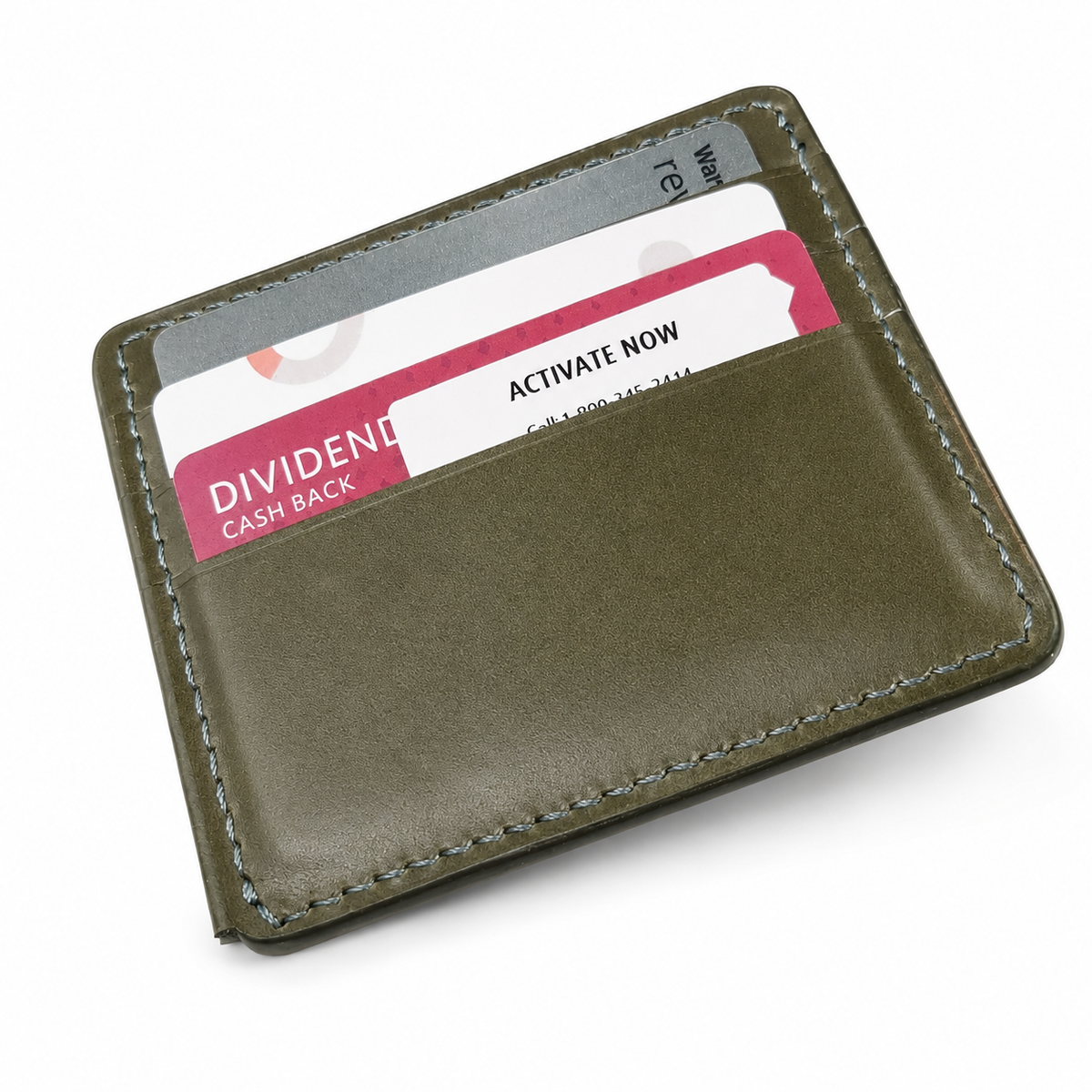 Olive Green Leather Card Holder Wallet for Men | Slim Snap Closure Wallet