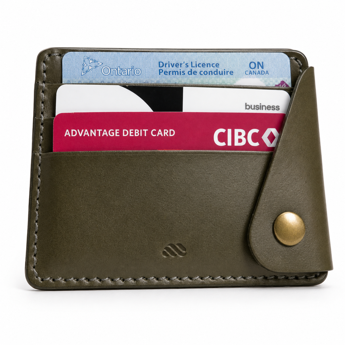 Olive Green Leather Card Holder Wallet for Men | Slim Snap Closure Wallet