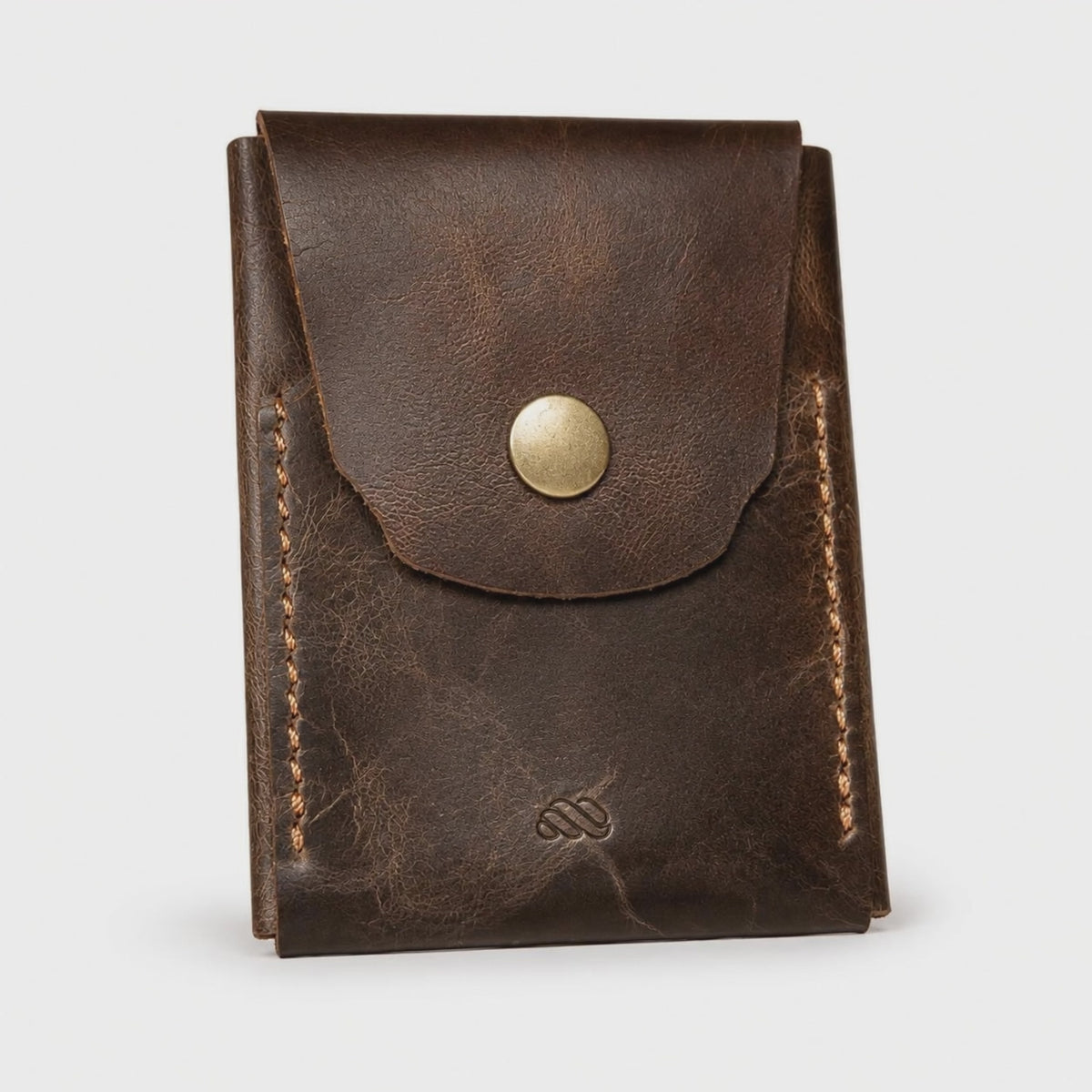 Video for Full-Grain Leather Card Holder Wallet for Men | Brown Snap Wallet