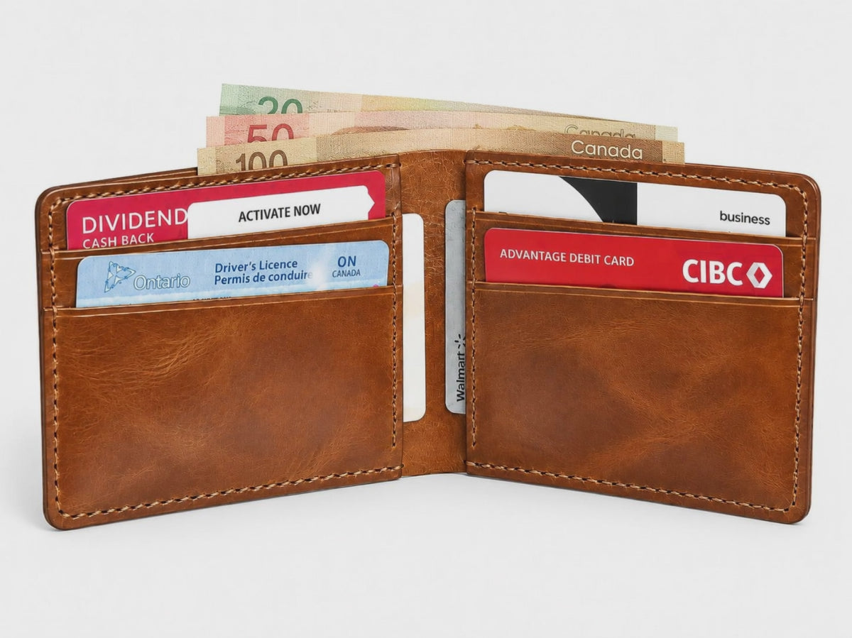 Video for Men’s Full-Grain Leather Bifold Wallet | Cognac Brown